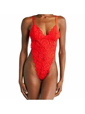 Free People HAH Revolve Cut to the Chase Bodysuit Blood Orange XL NWT #80202